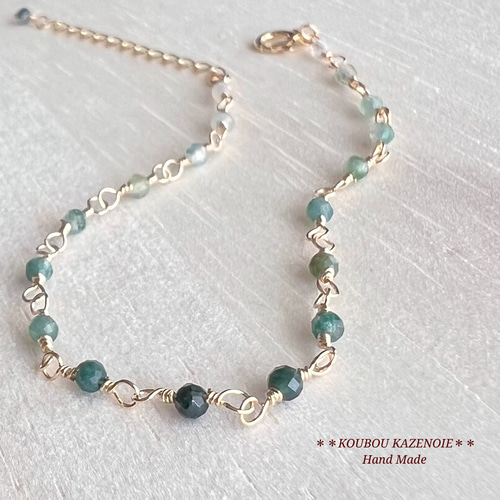 高品質◇小さな天然石ビーズの14kgfブレスレット◇モスアゲート◇ 受注