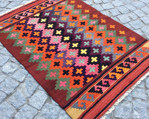 オールドキリム トルコ 手織り ヴィンテージ ラグ 111x78cm カーペット