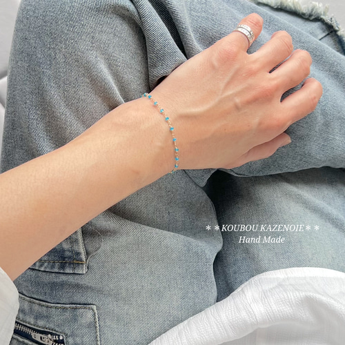 天然石ゾイサイト＆アパタイトワイヤーバングルブレスレット14kgf