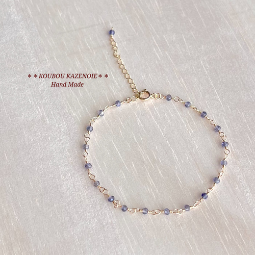 天然石ビーズブレスレット 高品質◇小さな天然石ビーズの14kgfブレスレット◇アイオライト◇ 受注