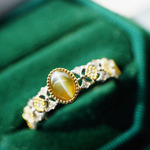 k18キャッツアイ・ダイヤリング ルチルクォーツ キャッツアイ 2.37ct ダイヤ 0.18ct K18 リング