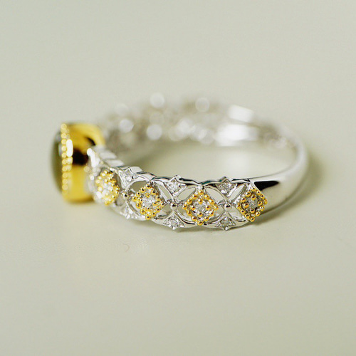 猫」天然クリソベリルキャッツアイ K18 天然ダイヤモンド リング