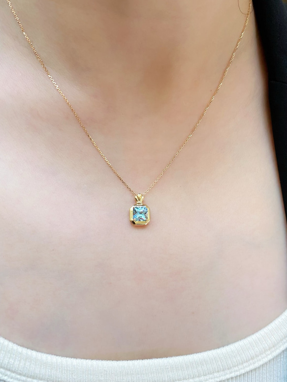 「瓶」シンプル　K18 天然アクアマリン　幸福・富・聡明　3月誕生石　ネックレス　1ct 8枚目の画像