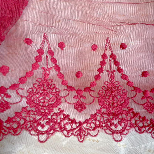 B352 レッド色ドット柄チュールレース生地 手芸用品 レース ʚmummyɞ