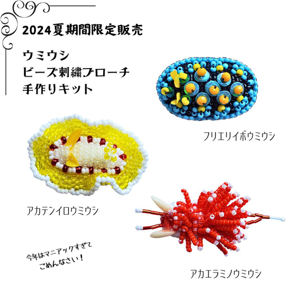 期間限定2024夏☆ウミウシのビーズ刺繍ブローチ手作りキット キット