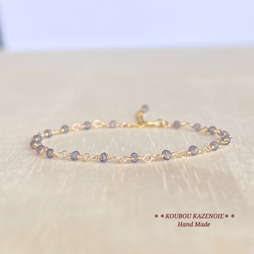 みゆ様♡専用です♡新作♡水ブレス✩宝石質アイオライト♡オーソクレース、グリーンア 高品質◇小さな天然石ビーズの14kgfアンクレット◇アイオライト