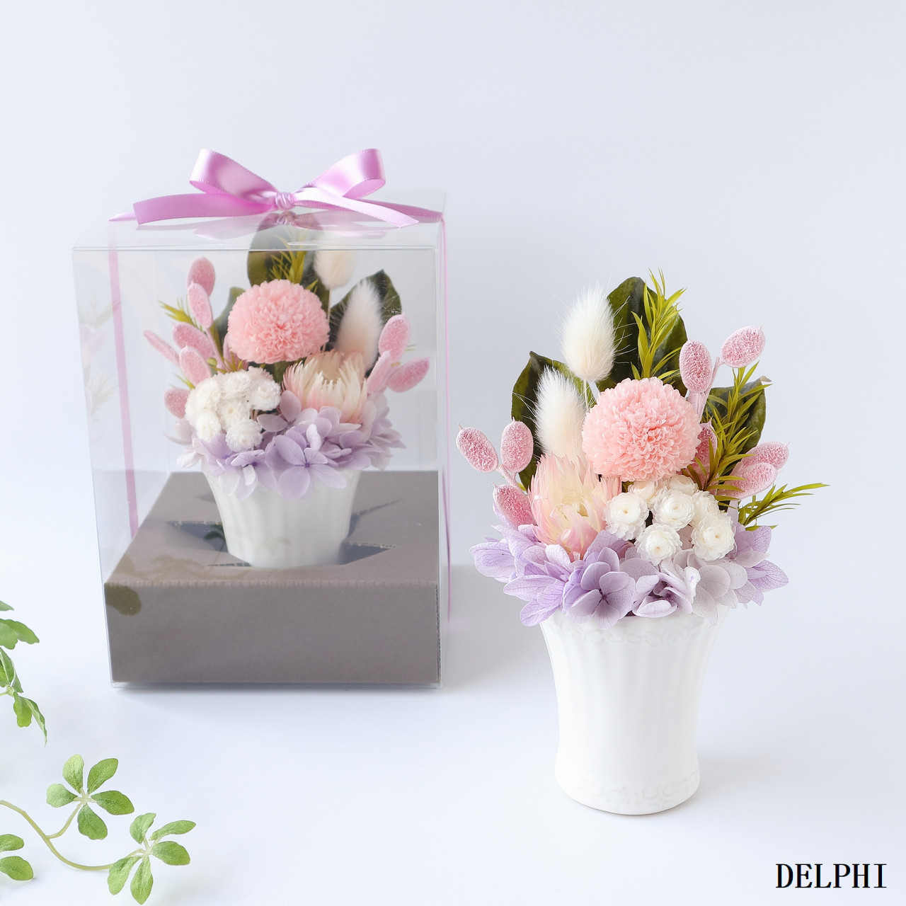 【一対】ポンポン菊のお供えアレンジ（パステルピンク）【プリザーブドフラワー】お供え花　仏花　お盆