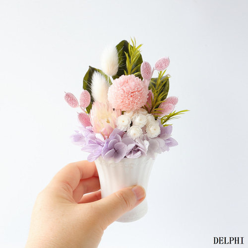 一対】ポンポン菊のお供えアレンジ（パステルピンク）【プリザーブド