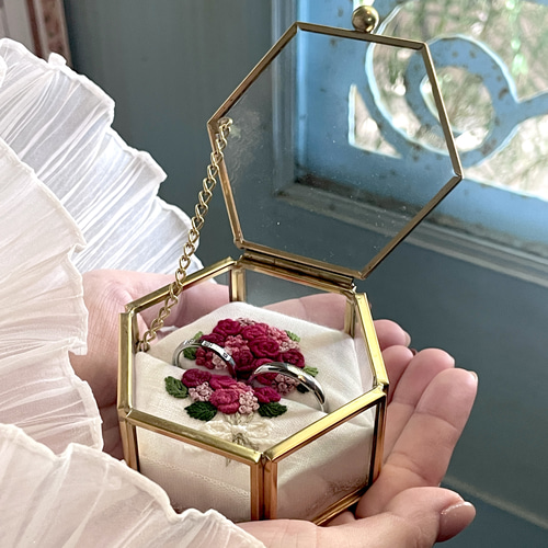 バーガンディ花柄アクセサリーケース バーガンディ花柄アクセサリーケース