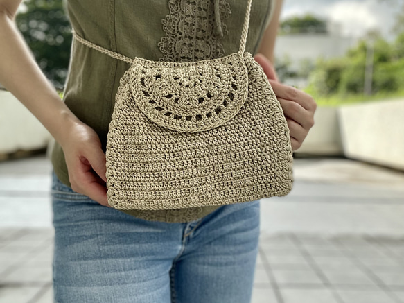 繩編織手挽斜背迷你兩用小包 第1張的照片