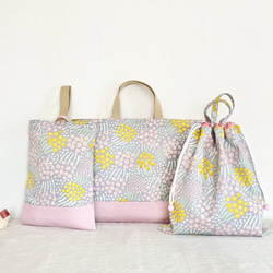 ファミリアチェックのレッスンバッグセット 紺 さくらんぼ アップリケ