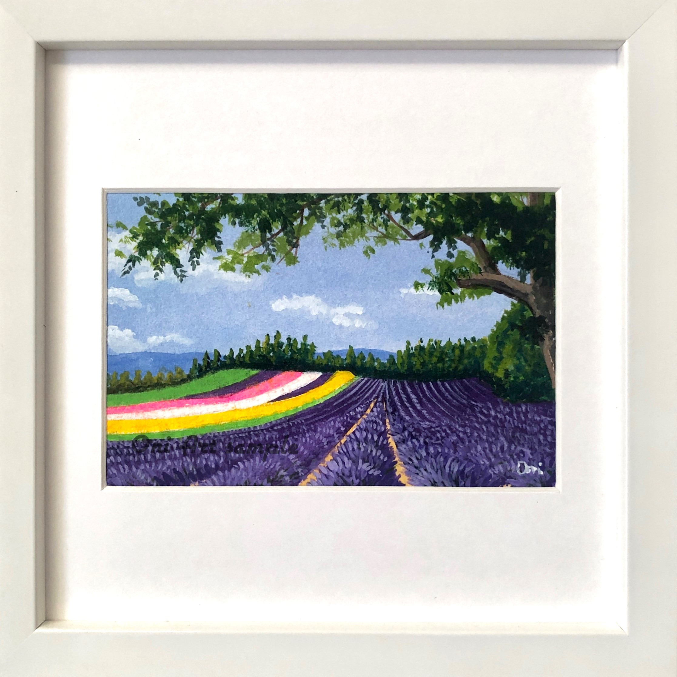 アクリル画　原画　「ラベンダー畑12」額縁付　SMサイズ　風景画 アクリル画 原画 「ラベンダー畑12」額縁付 SMサイズ 風景画 アクリル