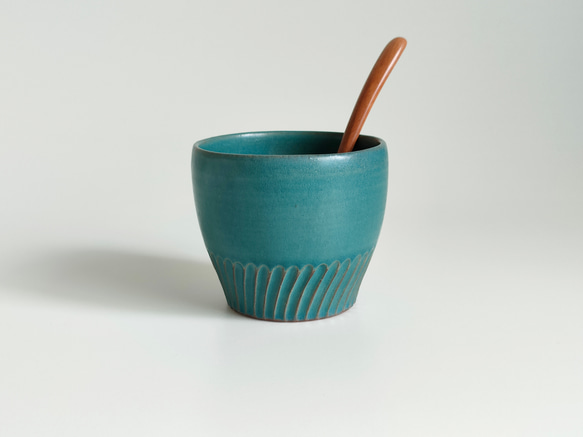 Sold フリーカップ 湯呑み デザートカップ ターコイズブルー しのぎの