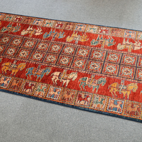 Y2862 アフガン絨毯 ウール100% 手織り ロングランナー 302×83㎝ Y2862 アフガン絨毯 ウール100% 手織り ロングランナー 302×83㎝