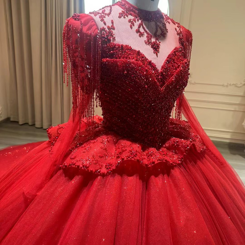 送料無料 赤色 高品質保証 カラードレス 贅沢編み上げ サイズオーダー