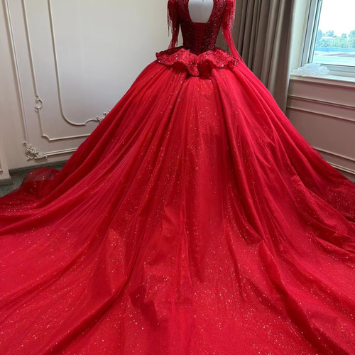 送料無料 赤色 高品質保証 カラードレス 贅沢編み上げ サイズオーダー