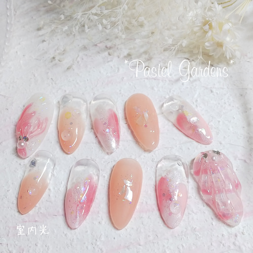 ピーチピンク【夏の大人気しずく貝殻ネイルチップ】シェルネイルと