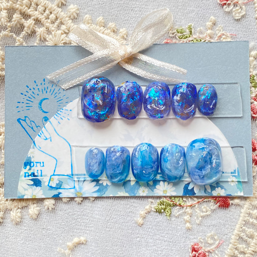 サイズオーダー】ゆらゆら水面デザインのうるぷくニュアンスネイル  