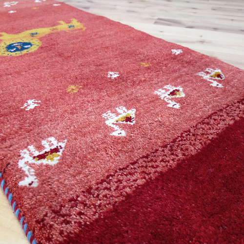 特価25％OFF】ペルシャ ギャッベ ランナー中 143×50cm 茜色 ライオン