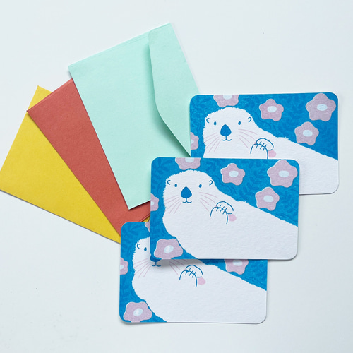 オカッパラバー　メモ３冊　ミニレター1個　　　ミニメッセージカード2個 メッセージカード ミニカード 封筒付き カフェ 六角形 | シンプルな