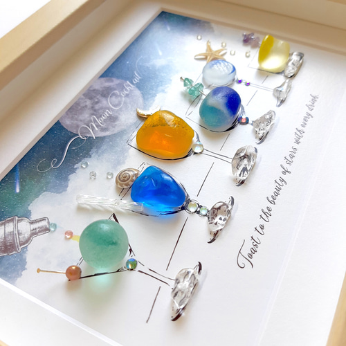 『Happy Blue Moon & Vows.*』シーグラスアート Happy Blue Moon & Vows.*』シーグラスアート
