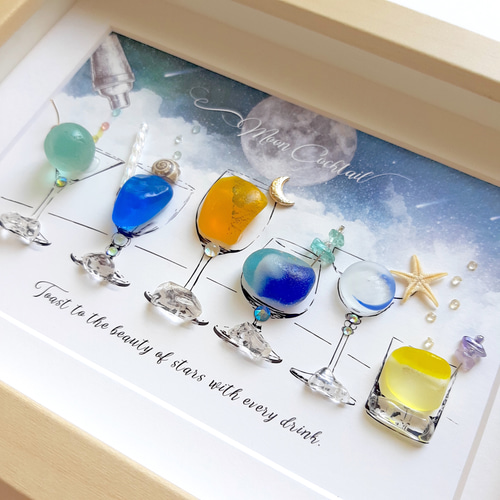 『Happy Blue Moon & Vows.*』シーグラスアート Happy Blue Moon & Vows.*』シーグラスアート