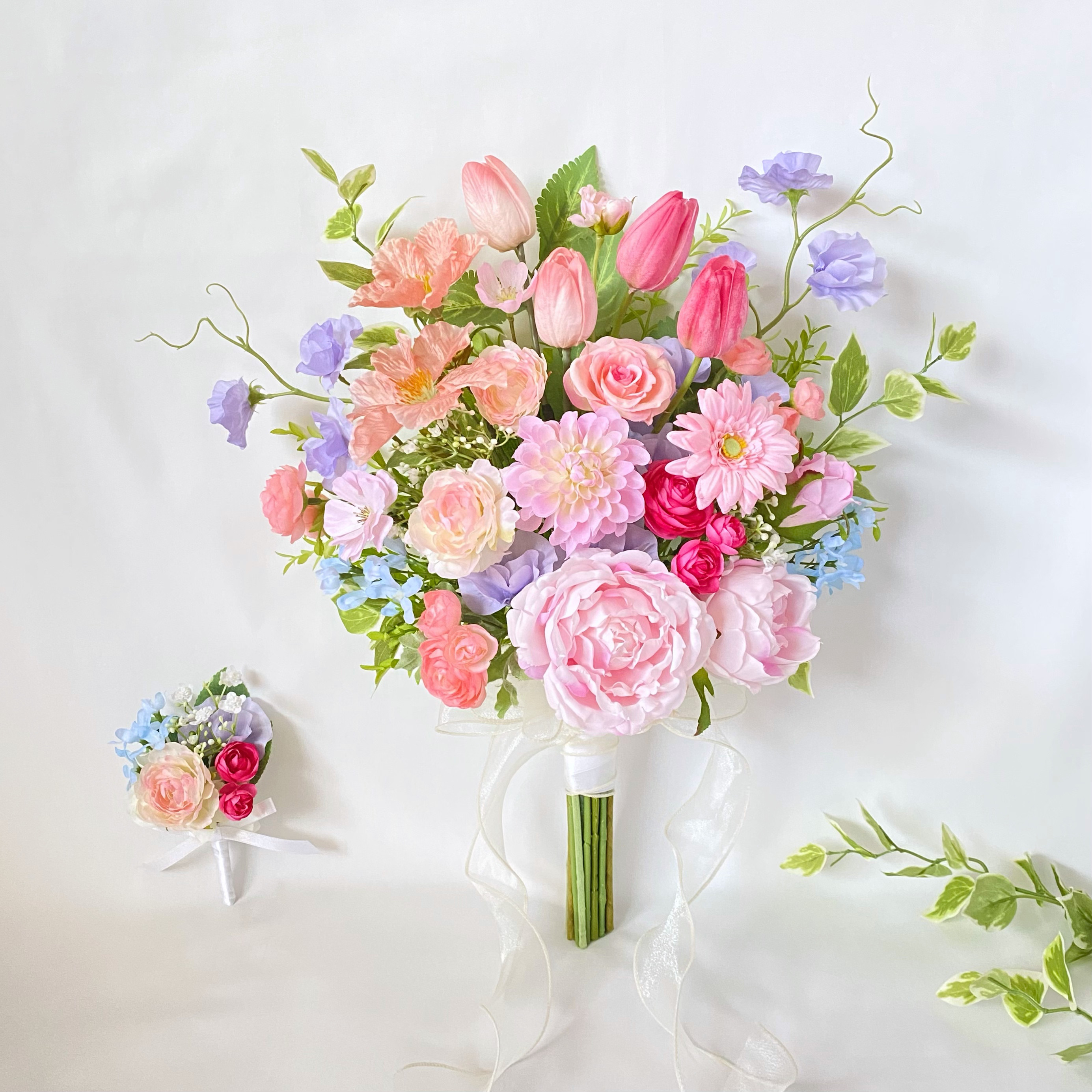 【オーダーメイド】パステルカラー の カラフル ガーデン クラッチ ブーケ（造花・ウェディング・結婚式・前撮り・フォト）