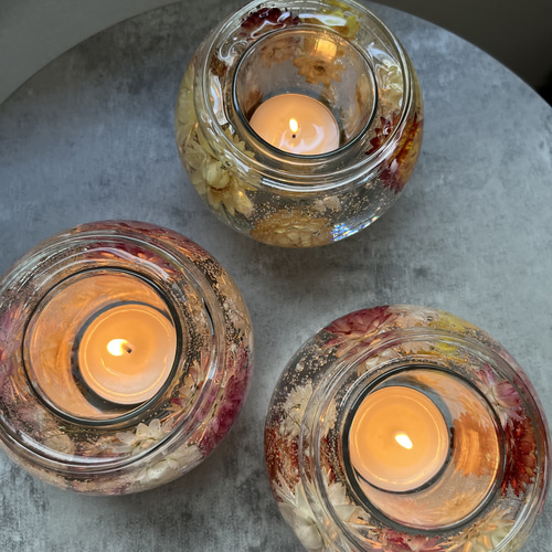 ヘリクリサムのボタニカルキャンドルホルダー (ガラス/透明 ジェル