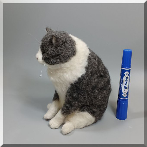 羊毛フェルト 猫 ハチワレ猫さん デブ猫 ブサ猫 ねこ ネコ 猫