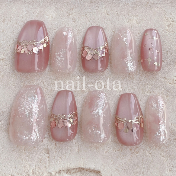 ネイルチップ マグネットネイル ピンクネイル キラキラフレークネイル  