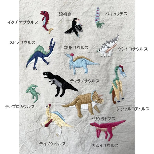 12の恐竜と古代生物の刺繍キット [図案付/詳しい説明/ダイナソー
