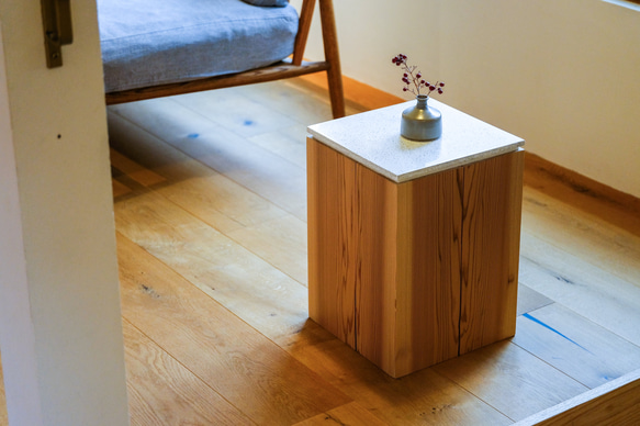 ビールストーン サイドテーブル スツール 杉 無垢材 大理石 棚