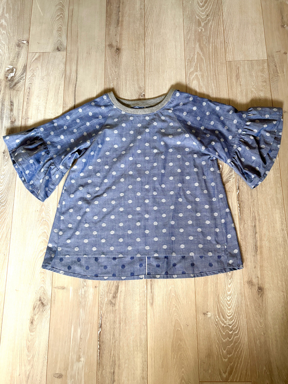 コットンダンガリーのフリル袖プルオーバー 人気・おすすめ｜使いやすい・旅行におすすめ 品質保証 全国発送 日本国内発送・最短翌日お届け