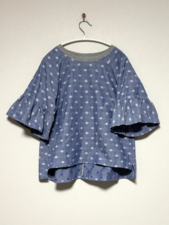 コットンダンガリーのフリル袖プルオーバー 人気・おすすめ｜使いやすい・旅行におすすめ 品質保証 全国発送 日本国内発送・最短翌日お届け