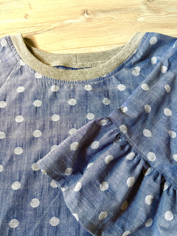 コットンダンガリーのフリル袖プルオーバー 人気・おすすめ｜使いやすい・旅行におすすめ 品質保証 全国発送 日本国内発送・最短翌日お届け