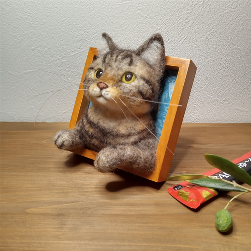 ほっこり♡猫の見える窓】キジトラ猫ver.【羊毛フェルト】【猫