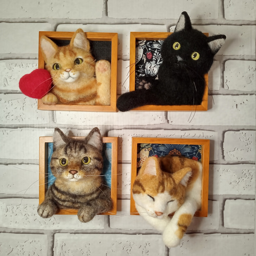 ほっこり♡猫の見える窓】キジトラ猫ver.【羊毛フェルト】【猫