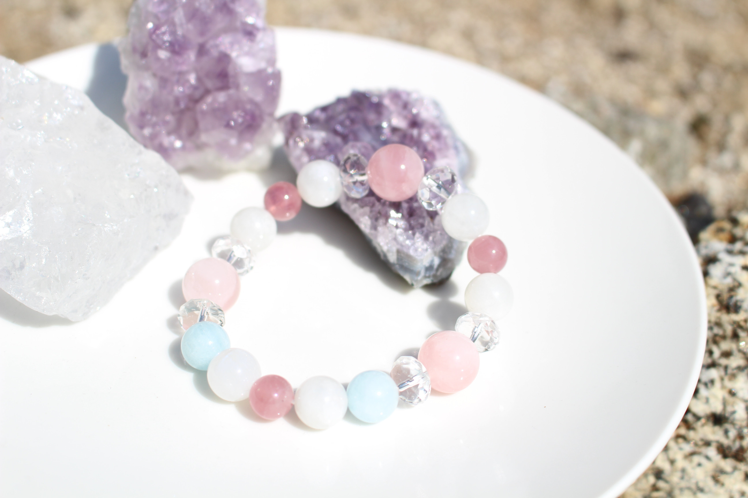 最強 パワー 天然石 ストーンブレスレット♾️癒し 恋愛成就 引き寄せ お守り♾️ローズクォーツ アクアマリン