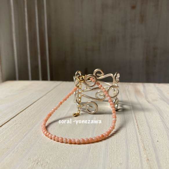 ピンク珊瑚のブレスレット.〜シンプルライン〜 ブレスレット 宝石珊瑚