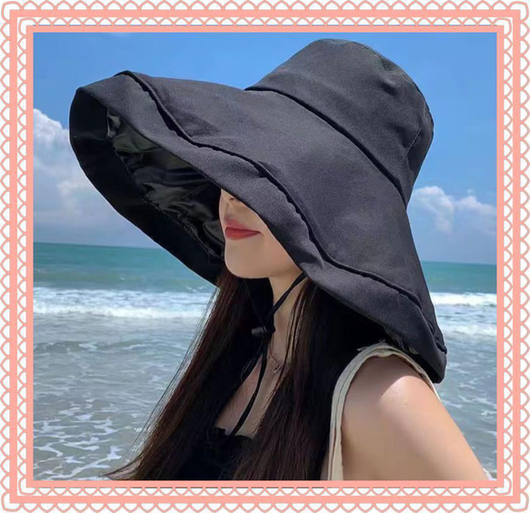 お買い得商店街 つば広 ブラック ハット 女優帽 折りたたみ UV コンパクト 帽子