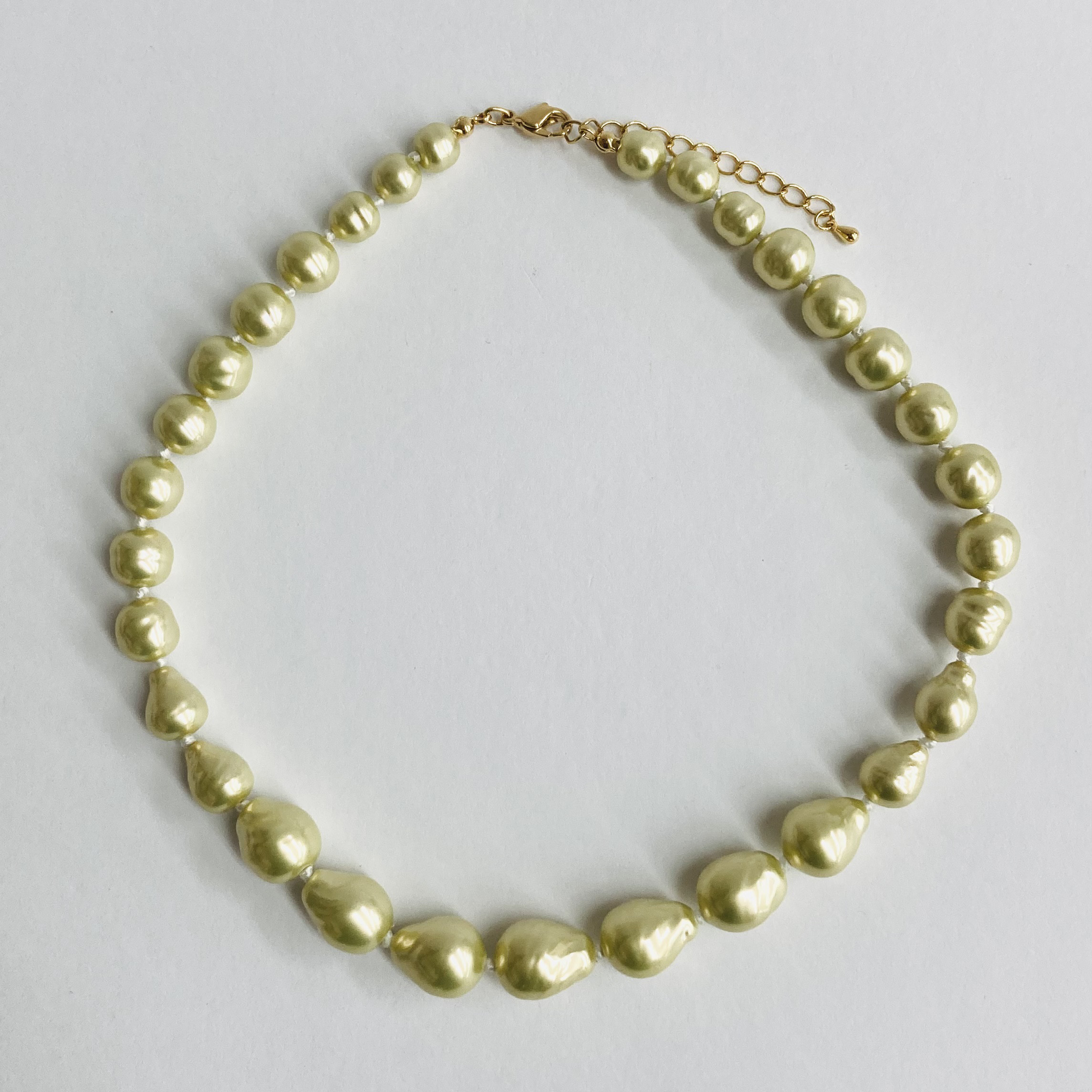 ガラスツユバロックパールオールノットネックレス/約41cm+5cm/ライム/R/made in japan