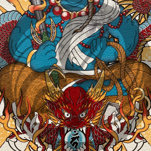騎士と馬のペン画 A4サイズ 尾九 画 不動明王 騎龍 A4サイズ フレーム付き イラスト