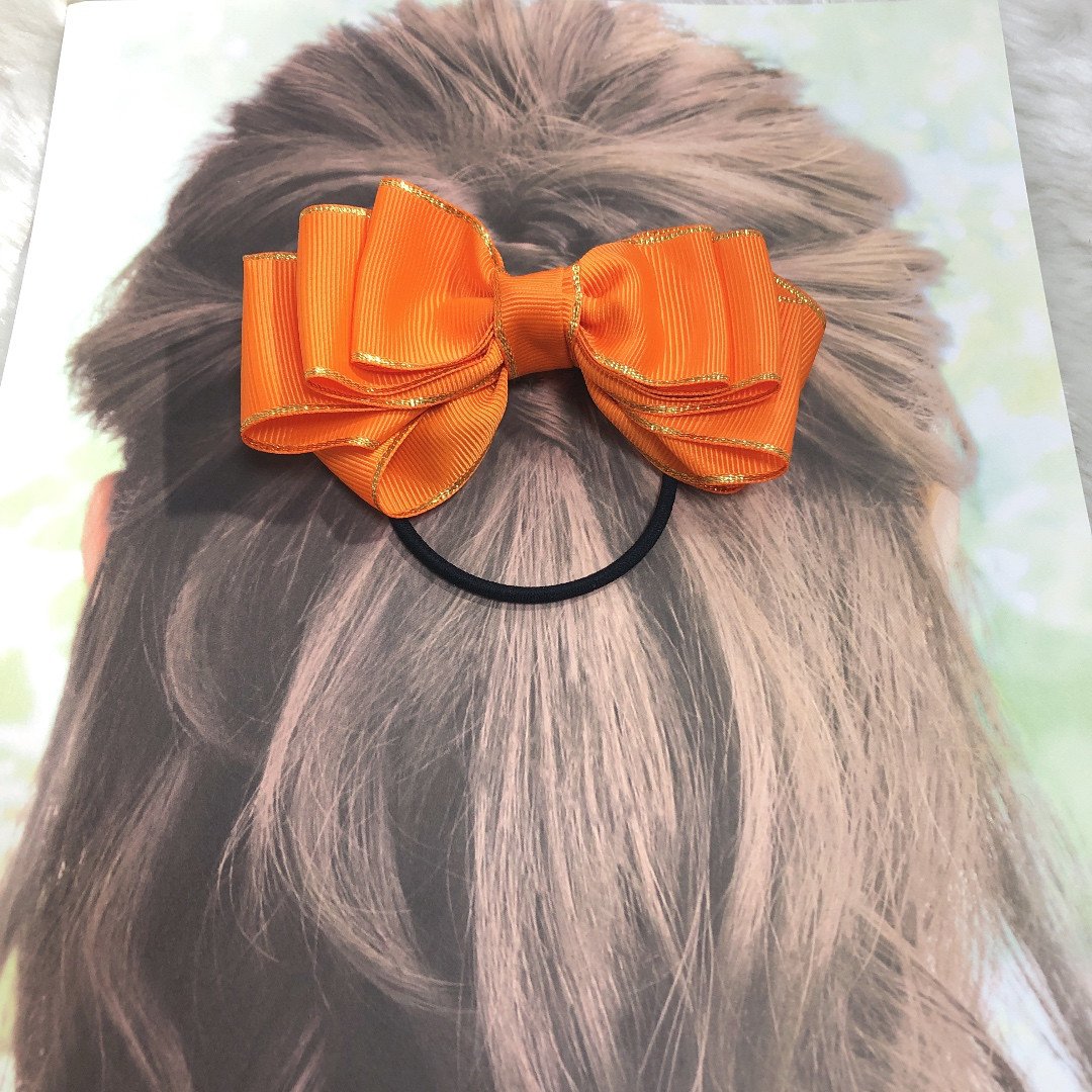 リボン ヘアゴム ヘアアクセサリー ハンドメイド オレンジ 使いやすい