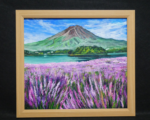 油彩 額付き「富良野ラベンダー畑」 油彩額 油絵 風景画 油彩 絵画 花 原画 油彩 額付き「富良野ラベンダー畑」 油彩額 油絵 風景画 油彩