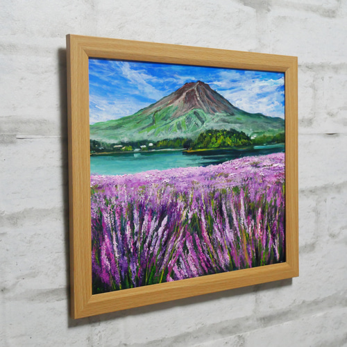 油彩 額付き「富良野ラベンダー畑」 油彩額 油絵 風景画 油彩 絵画 花