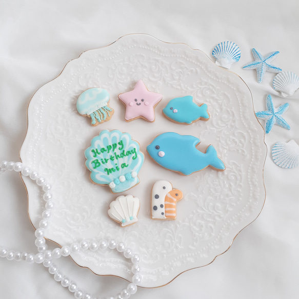 【誕生日　記念日に】人魚姫と海の仲間たち　アイシングクッキーセット 7枚目の画像