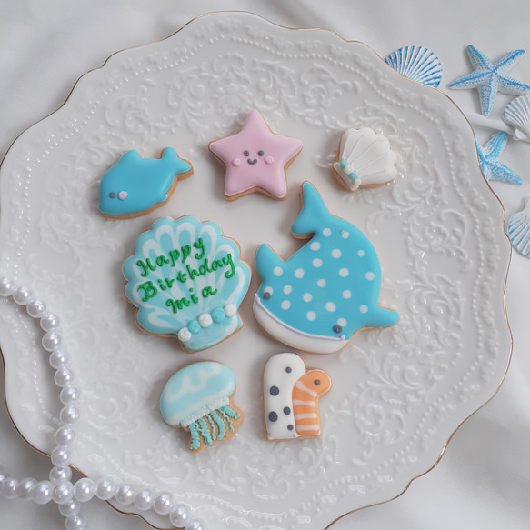【誕生日　記念日に】人魚姫と海の仲間たち　アイシングクッキーセット 6枚目の画像