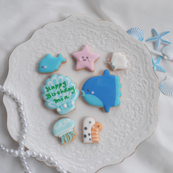 【誕生日　記念日に】人魚姫と海の仲間たち　アイシングクッキーセット 5枚目の画像