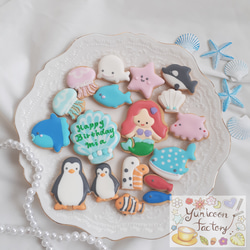 【誕生日　記念日に】人魚姫と海の仲間たち　アイシングクッキーセット 1枚目の画像