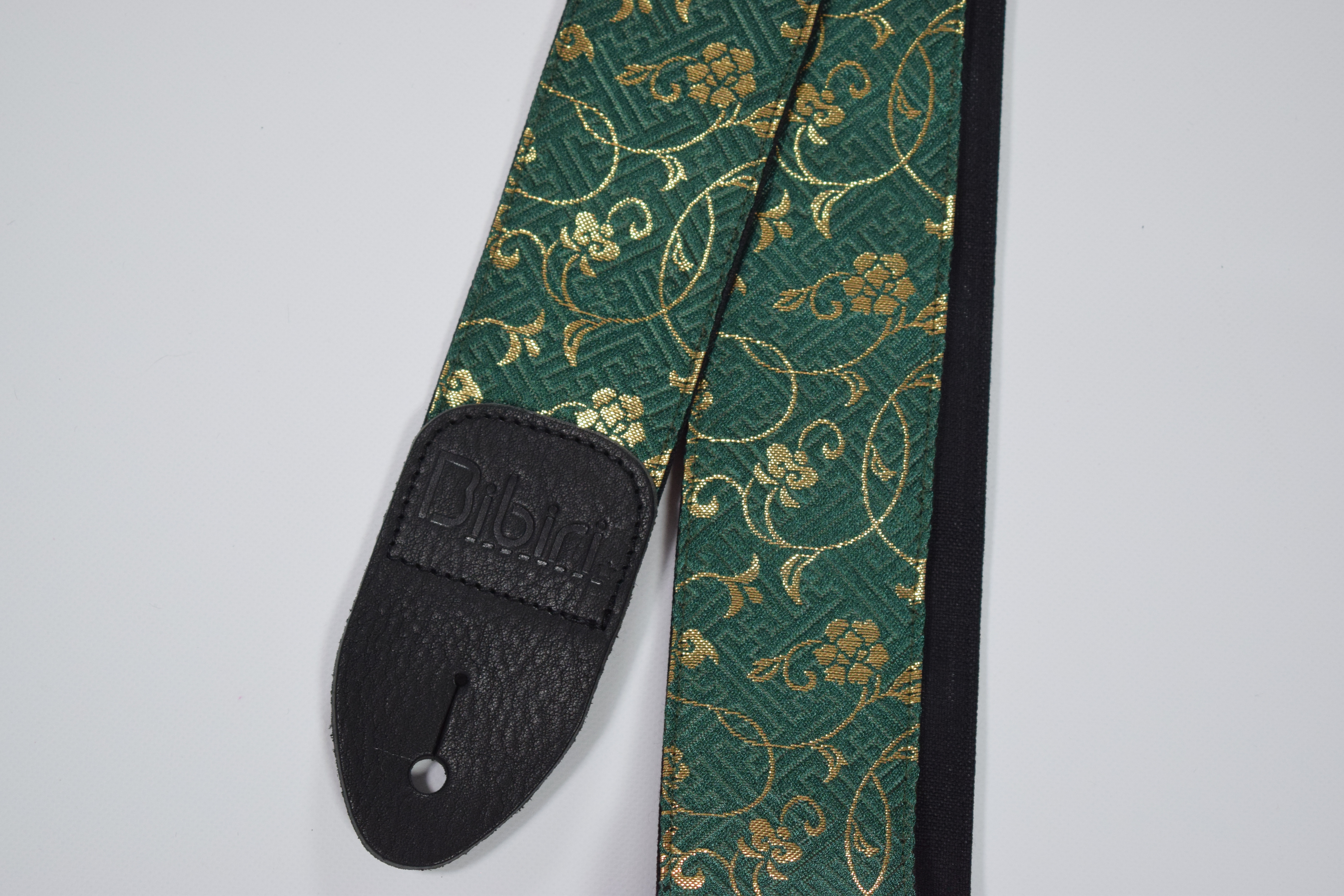 蔦　帆布ギターストラップ（緑）京都金襴